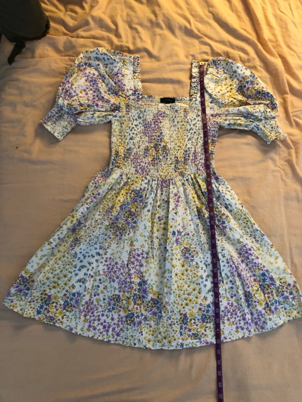 1.STATE Square Neck Puff Sleeve Smocked Dress - Picture 5 of 10